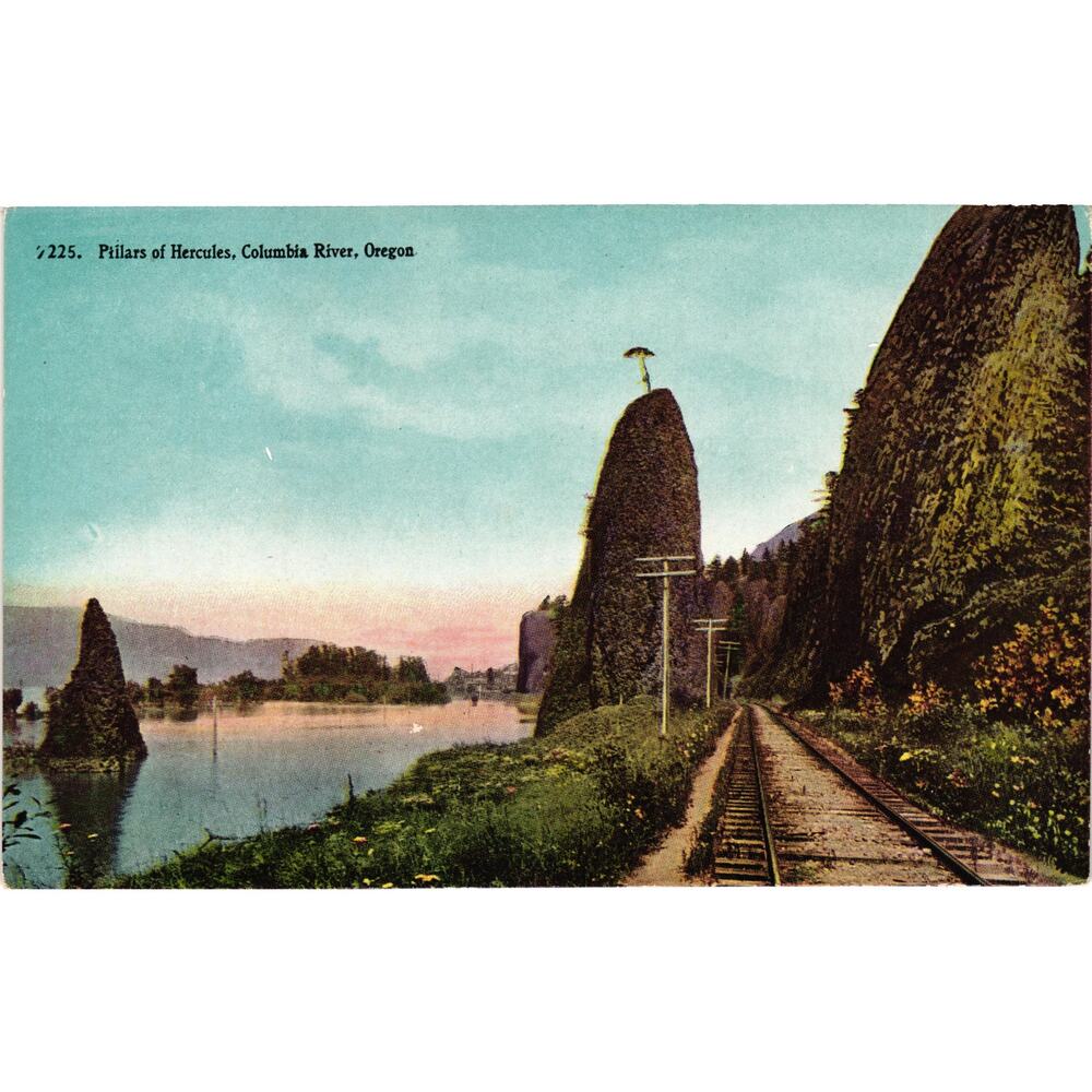 Vintage Postcard Pillars of Hercules Columbia River Oregon‎ Scenic Railway View